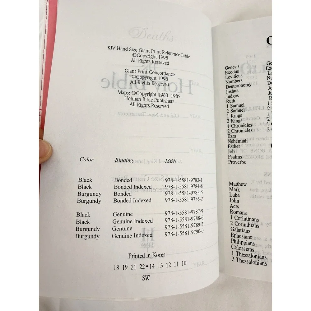 KJV Giant Print Reference Bible Pink Holman Hand Size King James Version